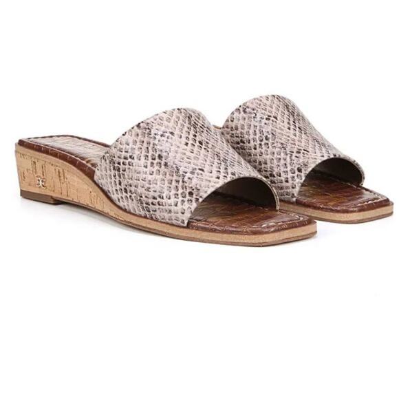 [Sam Edelman] Valery Snake Print Embossed Leather Mini Wedge Slide Sandals Sz 8 - Picture 1 of 12
